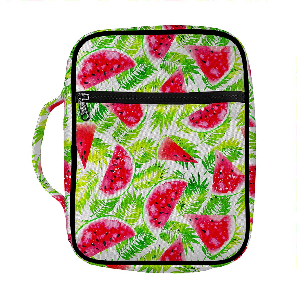White Summer Watermelon Pattern Print Front Pocket Bible Bag