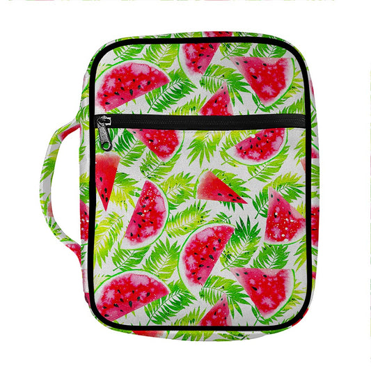 White Summer Watermelon Pattern Print Front Pocket Bible Bag