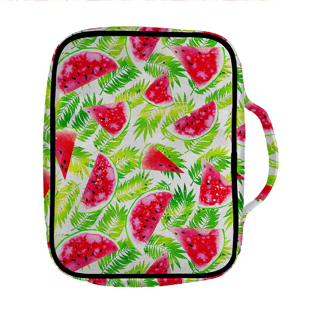 White Summer Watermelon Pattern Print Front Pocket Bible Bag