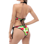 White Summer Watermelon Pattern Print Halter Scoop Tie Side Bikini
