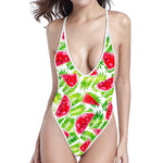 White Summer Watermelon Pattern Print High Cut One Piece Swimsuit