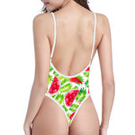 White Summer Watermelon Pattern Print High Cut One Piece Swimsuit