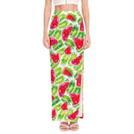 White Summer Watermelon Pattern Print High Slit Maxi Skirt