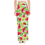 White Summer Watermelon Pattern Print High Slit Maxi Skirt