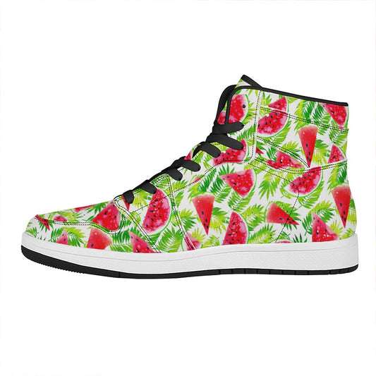 White Summer Watermelon Pattern Print High Top Leather Sneakers
