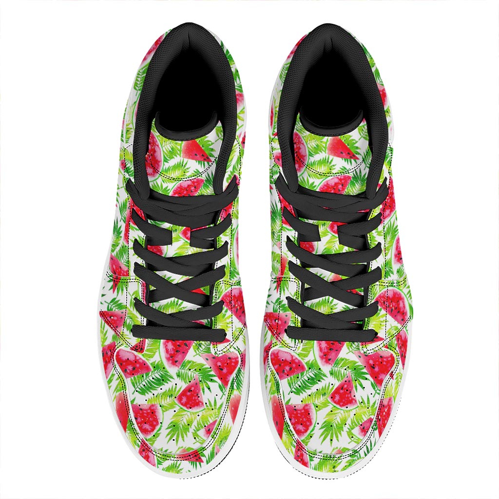 White Summer Watermelon Pattern Print High Top Leather Sneakers