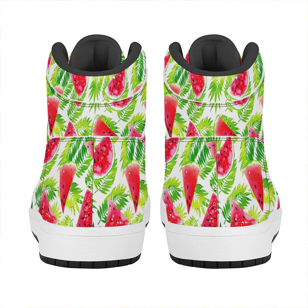 White Summer Watermelon Pattern Print High Top Leather Sneakers