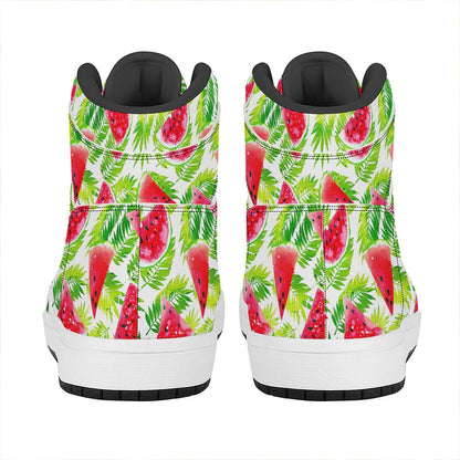 White Summer Watermelon Pattern Print High Top Leather Sneakers
