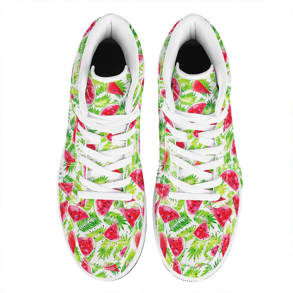 White Summer Watermelon Pattern Print High Top Leather Sneakers
