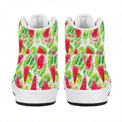 White Summer Watermelon Pattern Print High Top Leather Sneakers