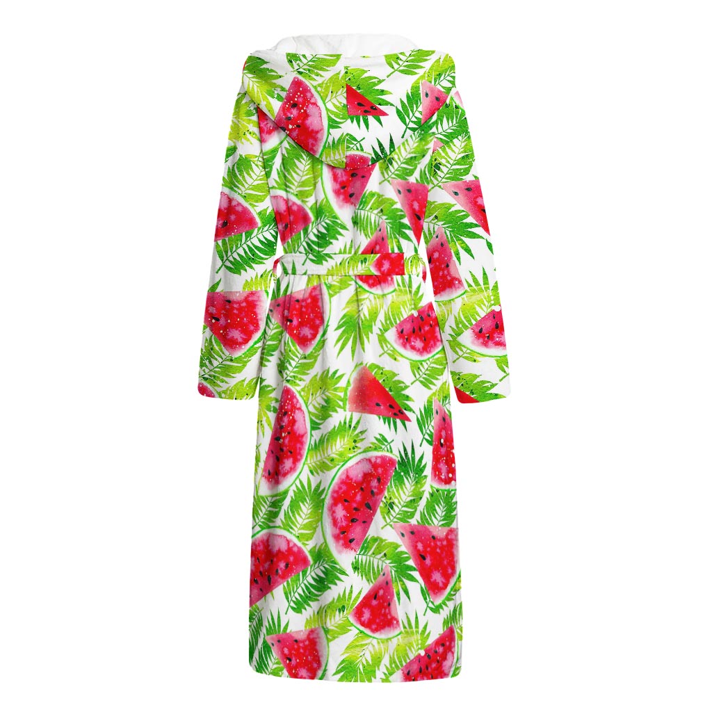 White Summer Watermelon Pattern Print Hooded Bathrobe