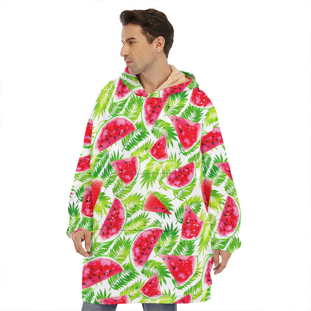 White Summer Watermelon Pattern Print Hoodie Blanket