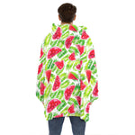 White Summer Watermelon Pattern Print Hoodie Blanket