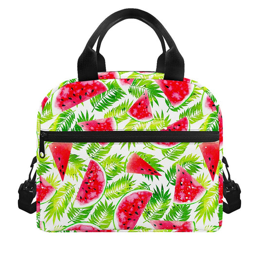 White Summer Watermelon Pattern Print Insulated Lunch Bag