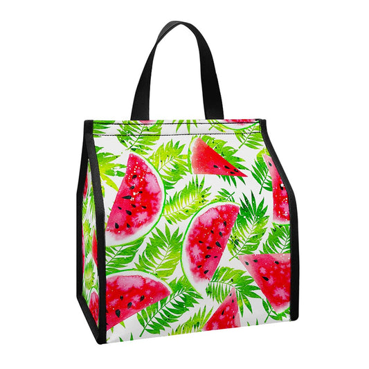 White Summer Watermelon Pattern Print Insulated Lunch Tote