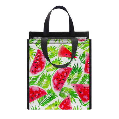 White Summer Watermelon Pattern Print Insulated Lunch Tote