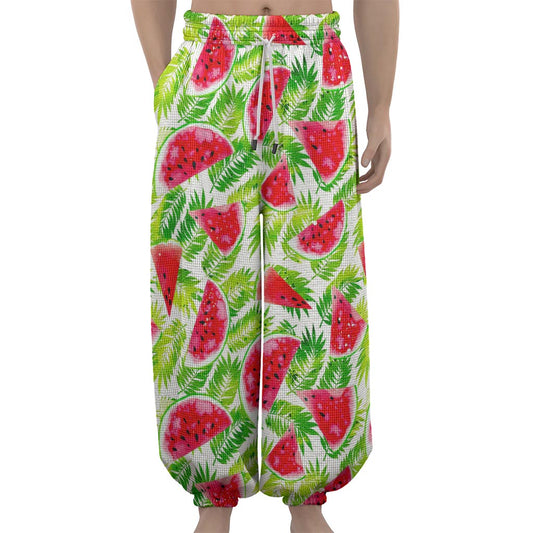 White Summer Watermelon Pattern Print Lantern Pants