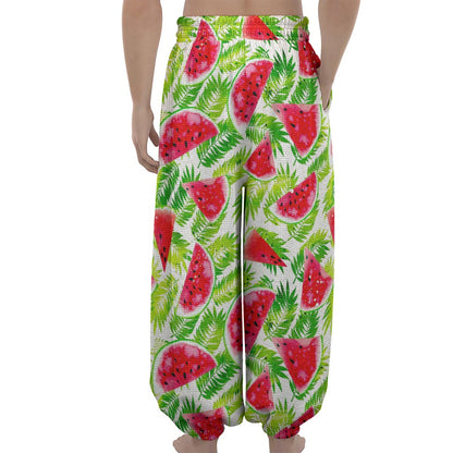 White Summer Watermelon Pattern Print Lantern Pants