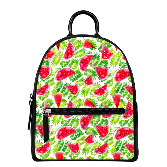 White Summer Watermelon Pattern Print Leather Backpack
