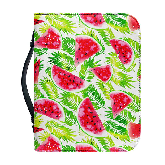White Summer Watermelon Pattern Print Leather Bible Cover