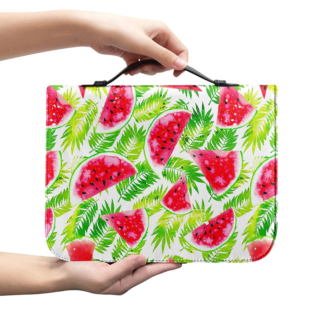 White Summer Watermelon Pattern Print Leather Bible Cover