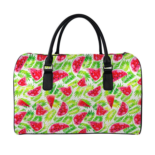 White Summer Watermelon Pattern Print Leather Duffle Bag