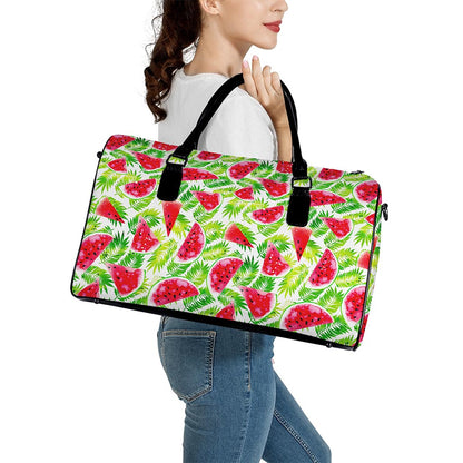 White Summer Watermelon Pattern Print Leather Duffle Bag
