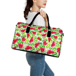 White Summer Watermelon Pattern Print Leather Duffle Bag