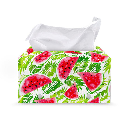 White Summer Watermelon Pattern Print Leather Tissue Box Cover