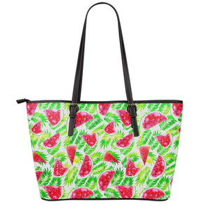 White Summer Watermelon Pattern Print Leather Tote Bag
