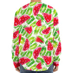 White Summer Watermelon Pattern Print Long Sleeve Baseball Jersey