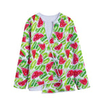 White Summer Watermelon Pattern Print Long Sleeve Short Coat