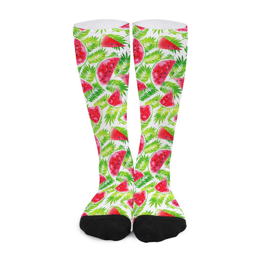 White Summer Watermelon Pattern Print Long Socks