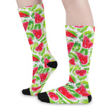White Summer Watermelon Pattern Print Long Socks