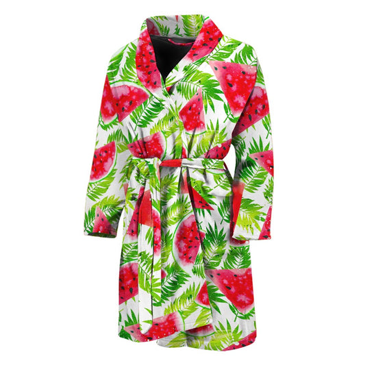 White Summer Watermelon Pattern Print Men's Bathrobe