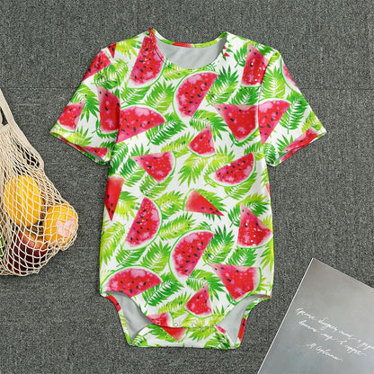 White Summer Watermelon Pattern Print Men's Bodysuit