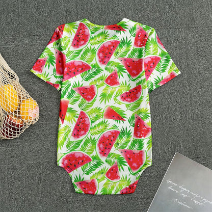 White Summer Watermelon Pattern Print Men's Bodysuit
