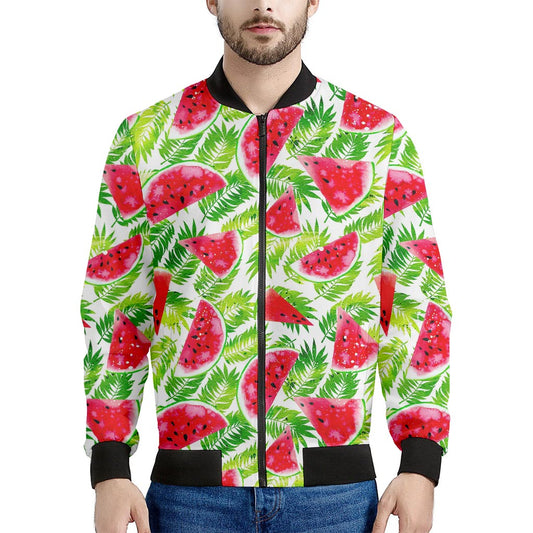 White Summer Watermelon Pattern Print Men's Bomber Jacket