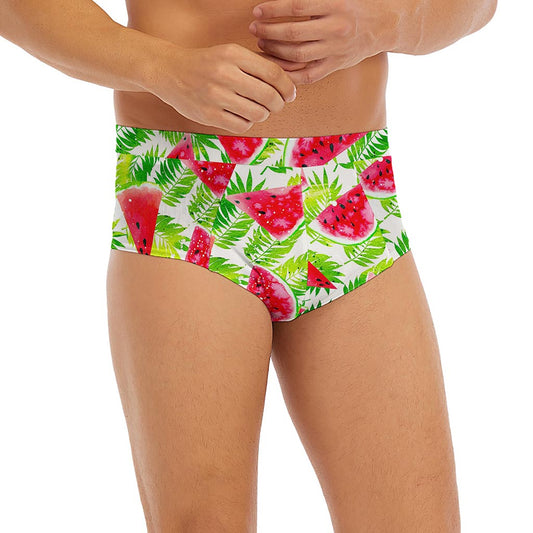 White Summer Watermelon Pattern Print Men's Briefs