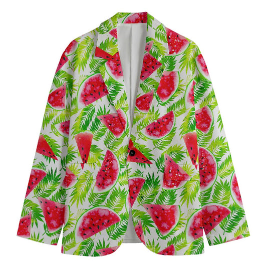 White Summer Watermelon Pattern Print Men's Cotton Blazer