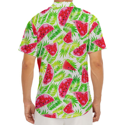 White Summer Watermelon Pattern Print Men's Deep V-Neck Shirt