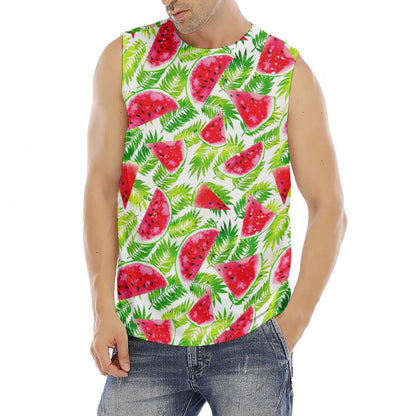 White Summer Watermelon Pattern Print Men's Fitness Tank Top