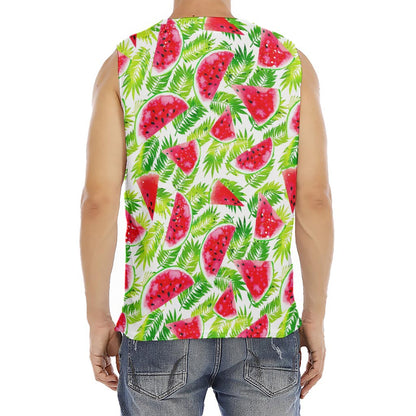 White Summer Watermelon Pattern Print Men's Fitness Tank Top