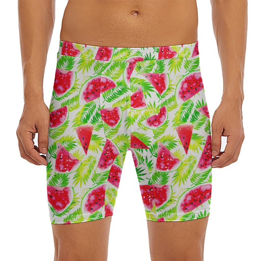 White Summer Watermelon Pattern Print Men's Long Boxer Briefs