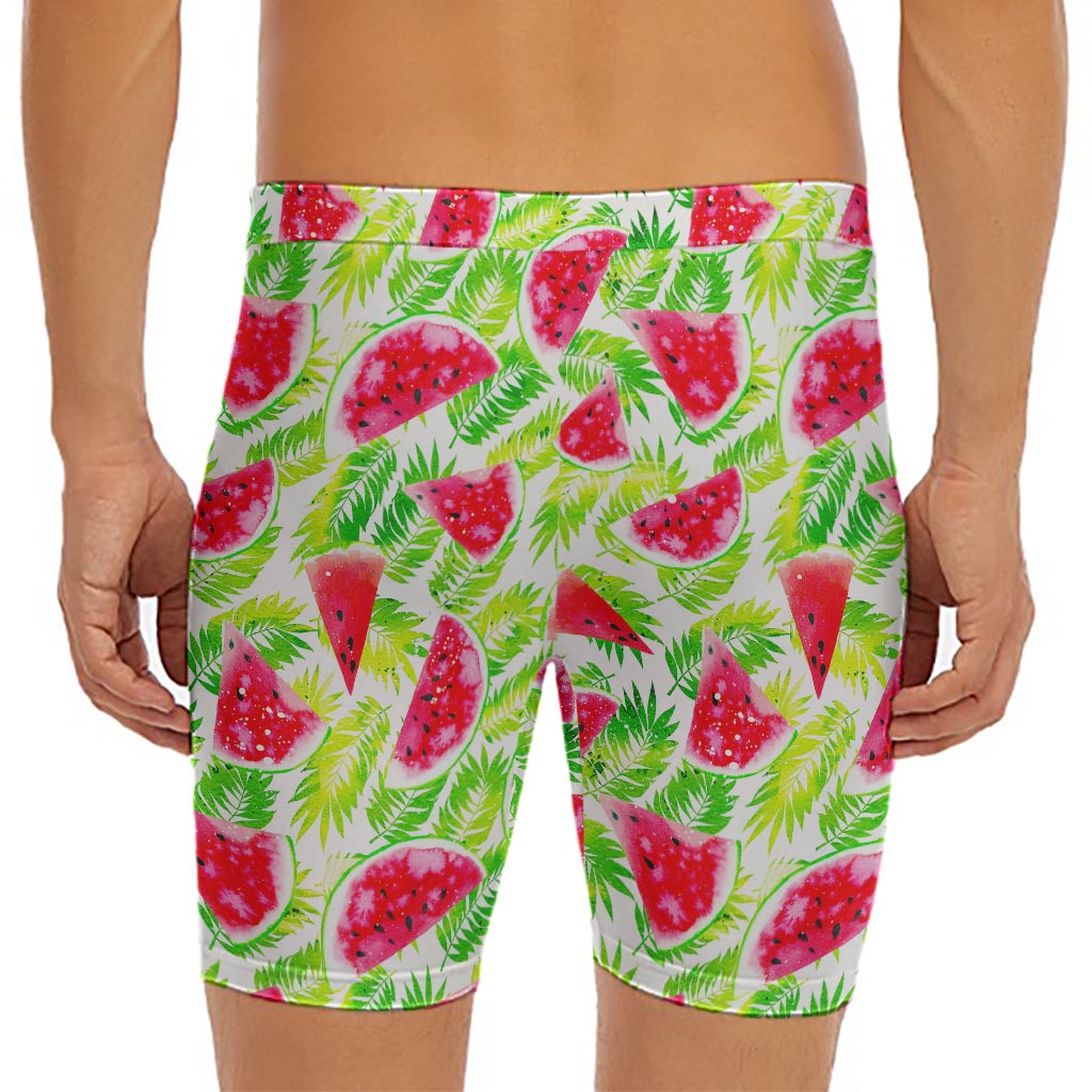 White Summer Watermelon Pattern Print Men's Long Boxer Briefs