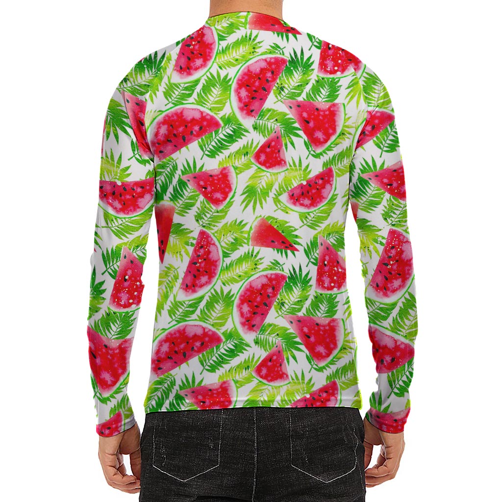 White Summer Watermelon Pattern Print Men's Long Sleeve Rash Guard