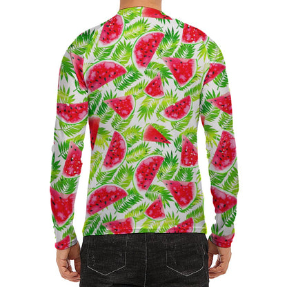 White Summer Watermelon Pattern Print Men's Long Sleeve Rash Guard