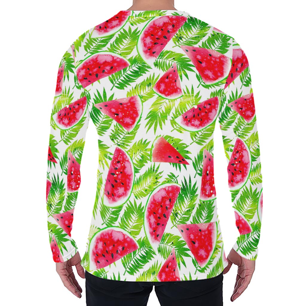 White Summer Watermelon Pattern Print Men's Long Sleeve T-Shirt