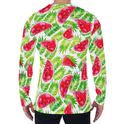 White Summer Watermelon Pattern Print Men's Long Sleeve T-Shirt