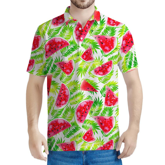 White Summer Watermelon Pattern Print Men's Polo Shirt